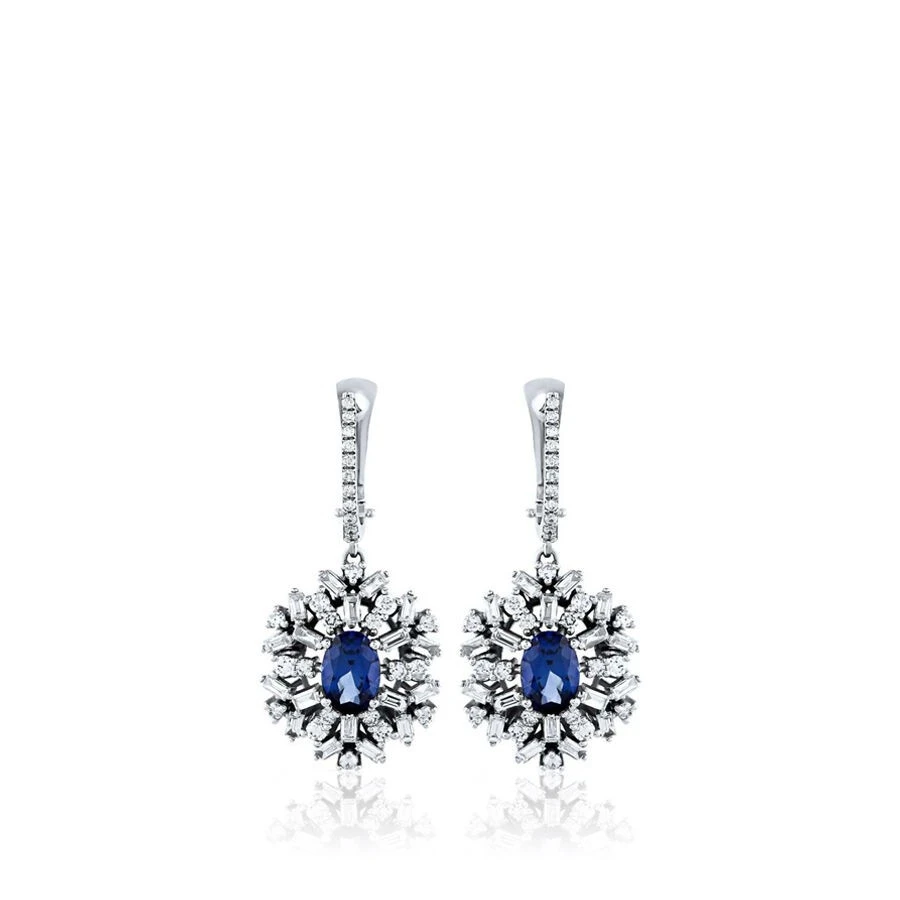 3.66 Karat Pırlanta Safir Küpe - 2