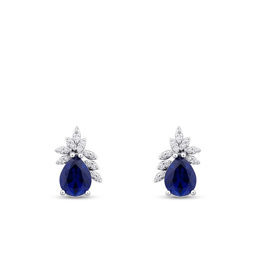 4.28 Karat Pırlanta Safir Küpe - 2