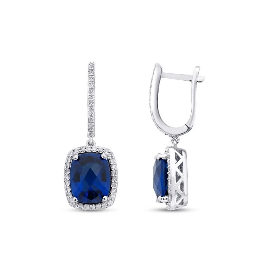 4.33 Karat Pırlanta Safir Küpe - 1