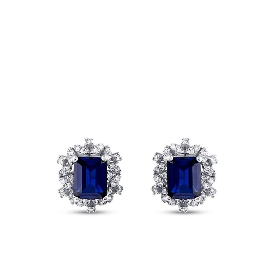 4.57 Karat Pırlanta Safir Küpe - 2