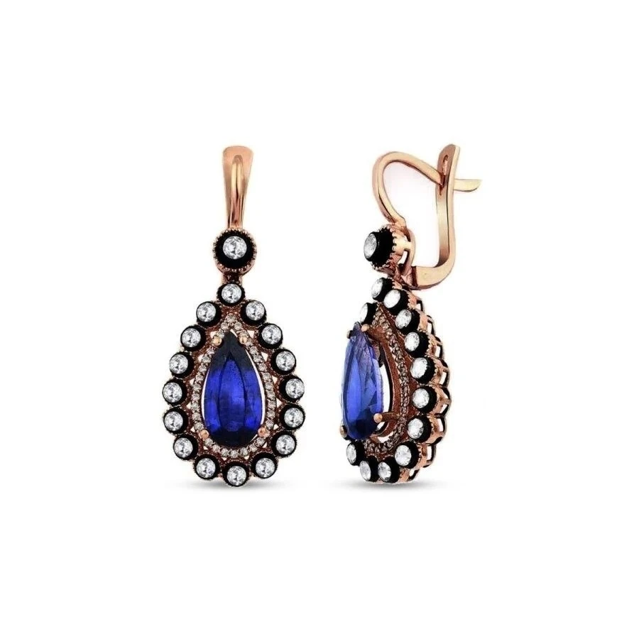 5.18 Karat Elmas Safir Küpe - 1