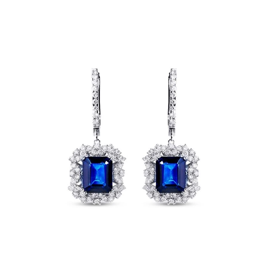 7.02 Karat Pırlanta Baget Safir Küpe - 2