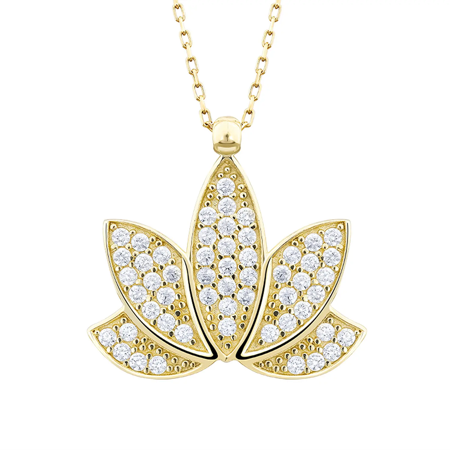 Altın Taşlı Lotus Kolye - 2