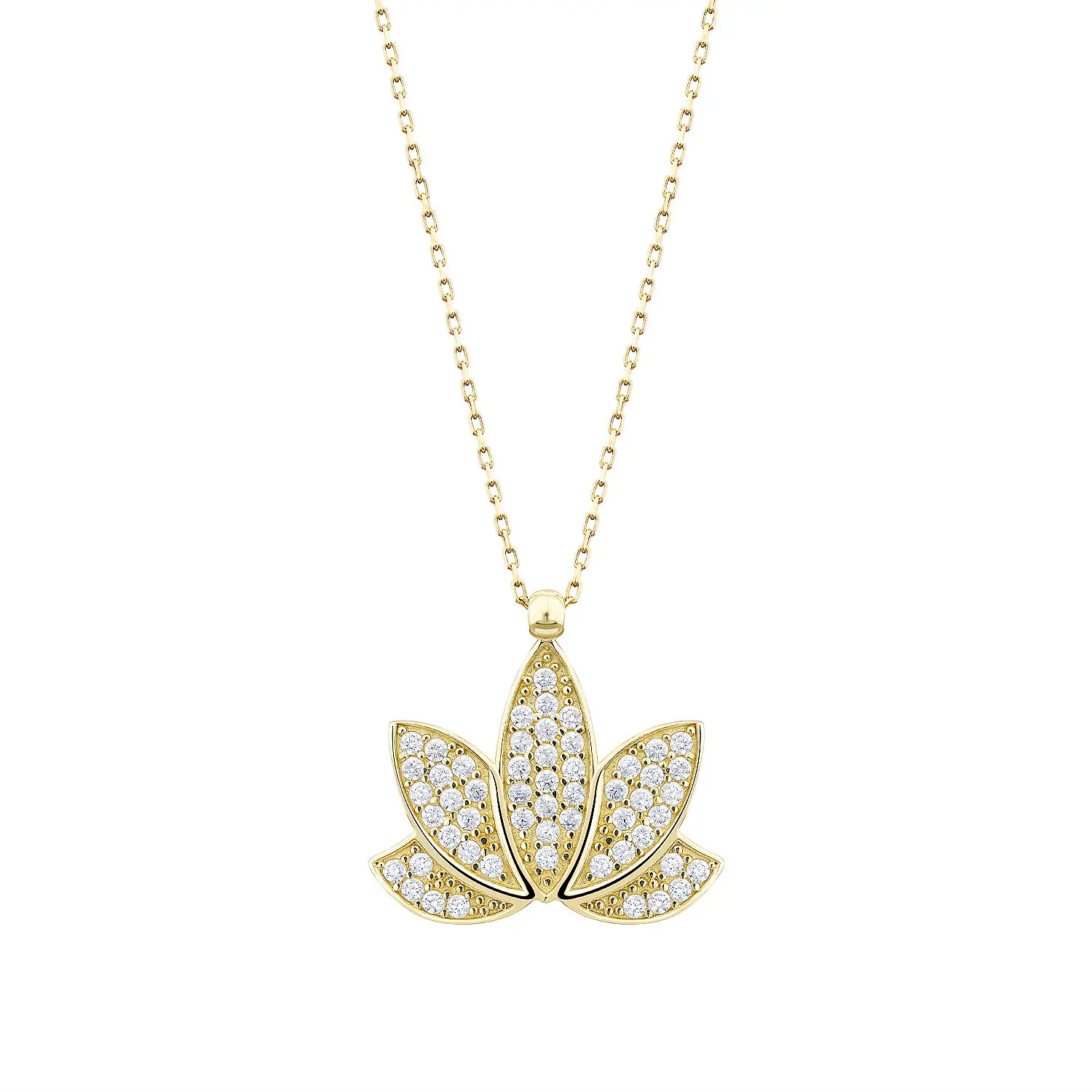 Altın Taşlı Lotus Kolye - 1