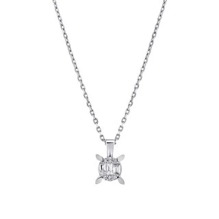 0.08 Karat Pırlanta Baget Tektaş Kolye - 1