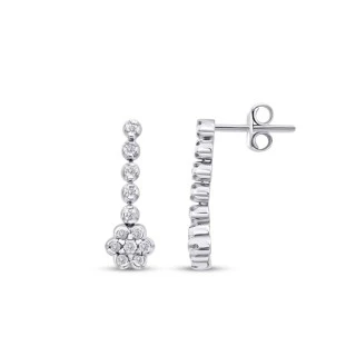 0.17 Karat Pırlanta Çiçek Trend Küpe - 1