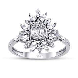 0.20 Karat Pırlanta Damla Baget Yüzük - 1