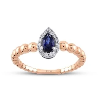 0.34 Karat Pırlanta Damla Safir Yüzük - 1