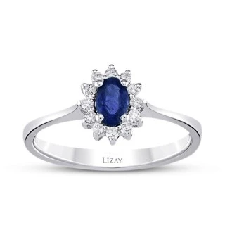 0.40 Karat Pırlanta Oval Safir Yüzük - 1