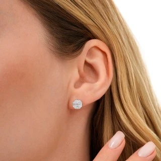 0.42 Karat Pırlanta Baget Yuvarlak Küpe - 3