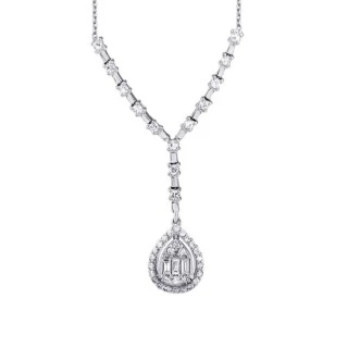 0.50 Karat Pırlanta Baget Damla Kolye - 2