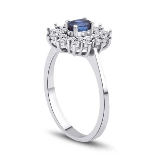 0.57 Karat Pırlanta Safir Yüzük - 2