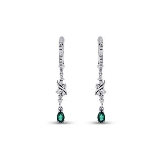 0.70 Karat Pırlanta Zümrüt Küpe - 2