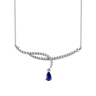 0.79 Karat Pırlanta Safir Damla Kolye - 2