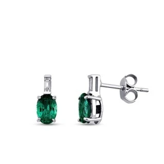 0.90 Karat Pırlanta Zümrüt Küpe - 1