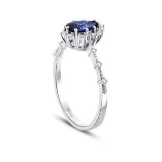 0.94 Karat Pırlanta Safir Yüzük - 2