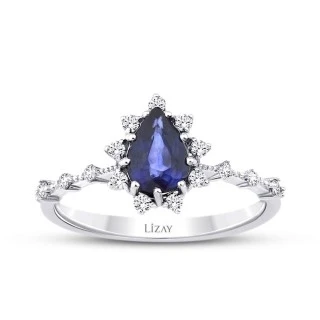 0.94 Karat Pırlanta Safir Yüzük - 1