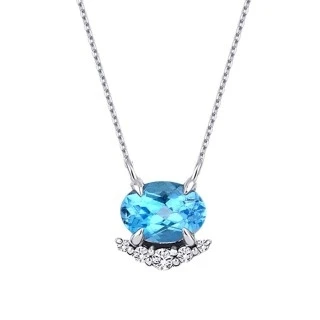 0.99 Karat Pırlanta Blue Topaz Kolye - 2