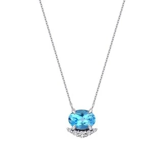0.99 Karat Pırlanta Blue Topaz Kolye - 1
