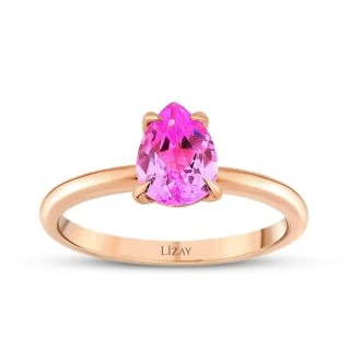 1.03 Karat Pink Safir Damla Yüzük - 1