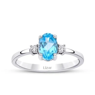 1.07 Karat Pırlanta Blue Topaz Yüzük - 1