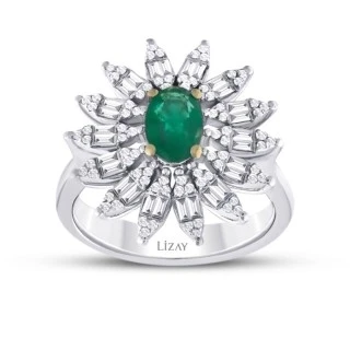 1.25 Karat Pırlanta Zümrüt Yüzük - 1