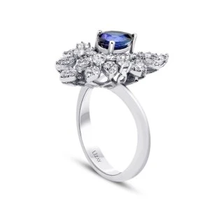 1.28 Karat Pırlanta Damla Safir Yüzük - 2