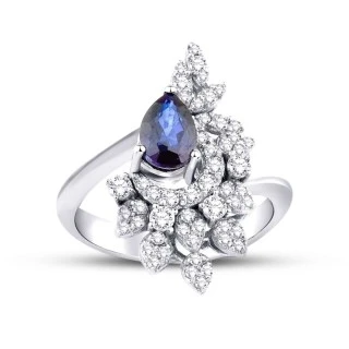 1.28 Karat Pırlanta Damla Safir Yüzük - 1
