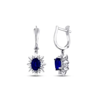 2.20 Karat Pırlanta Safir Küpe - 1