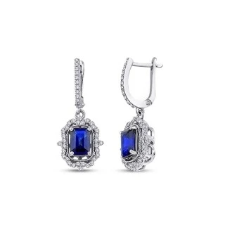 3.07 Karat Pırlanta Safir Küpe - 1