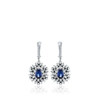 3.66 Karat Pırlanta Safir Küpe - 2