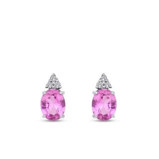 4.10 Karat Pırlanta Pink Safir Küpe - 2
