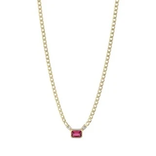 Altın Baget Renkli Taşlı Kolye - 1