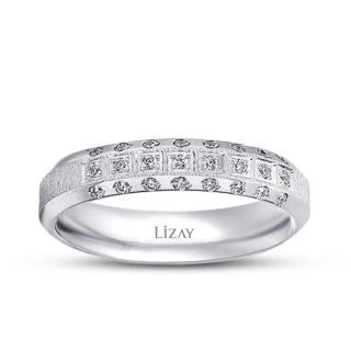 Altın Klasik Taşlı Beyaz Alyans - 1