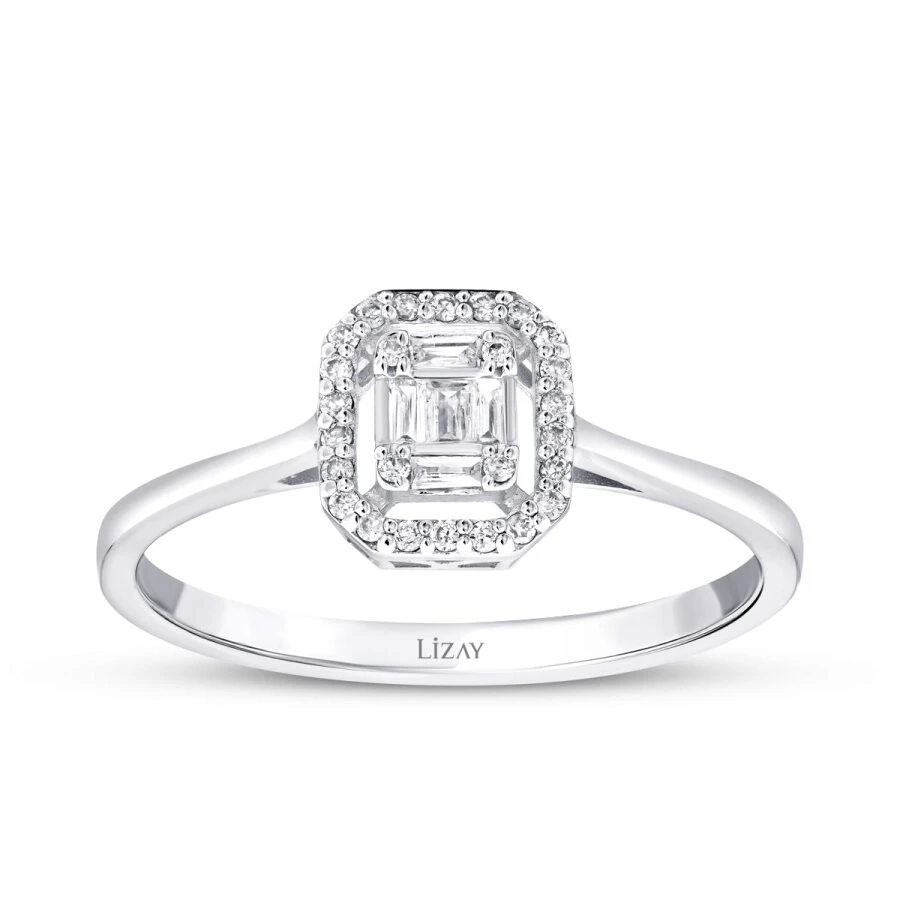 0.14 Karat Pırlanta Baget Yüzük - 1