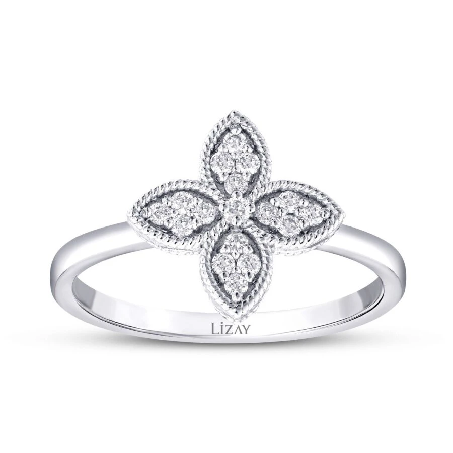 0.15 Karat Pırlanta Yonca Yüzük - 1