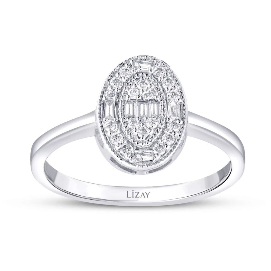 0.19 Karat Pırlanta Oval Baget Trend Yüzük - 1