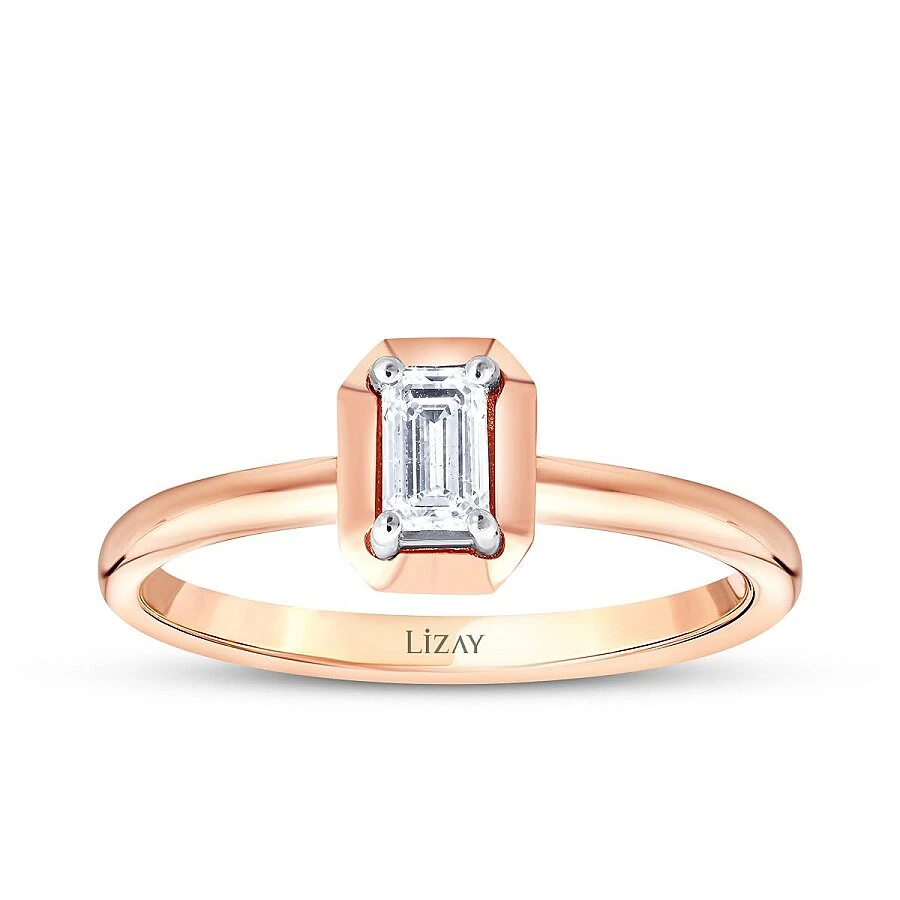 0.30 Karat Pırlanta Emerald Tektaş Yüzük - 1