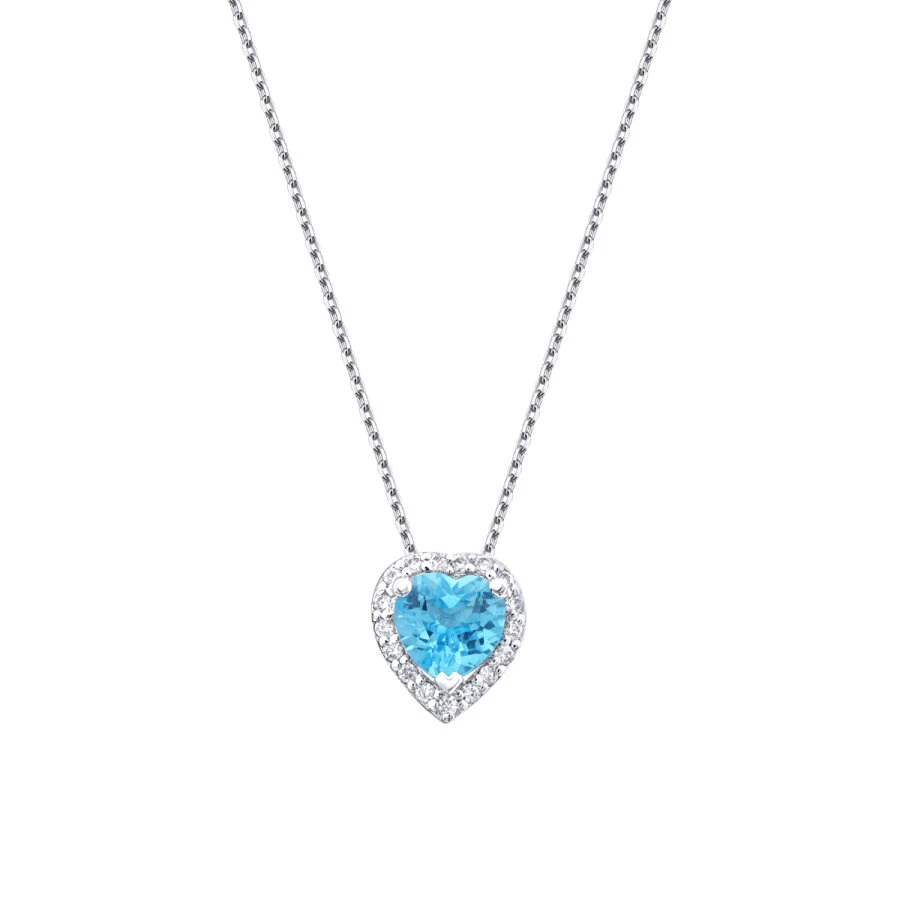 0.61 Karat Pırlanta Blue Topaz Kalp Kolye - 1