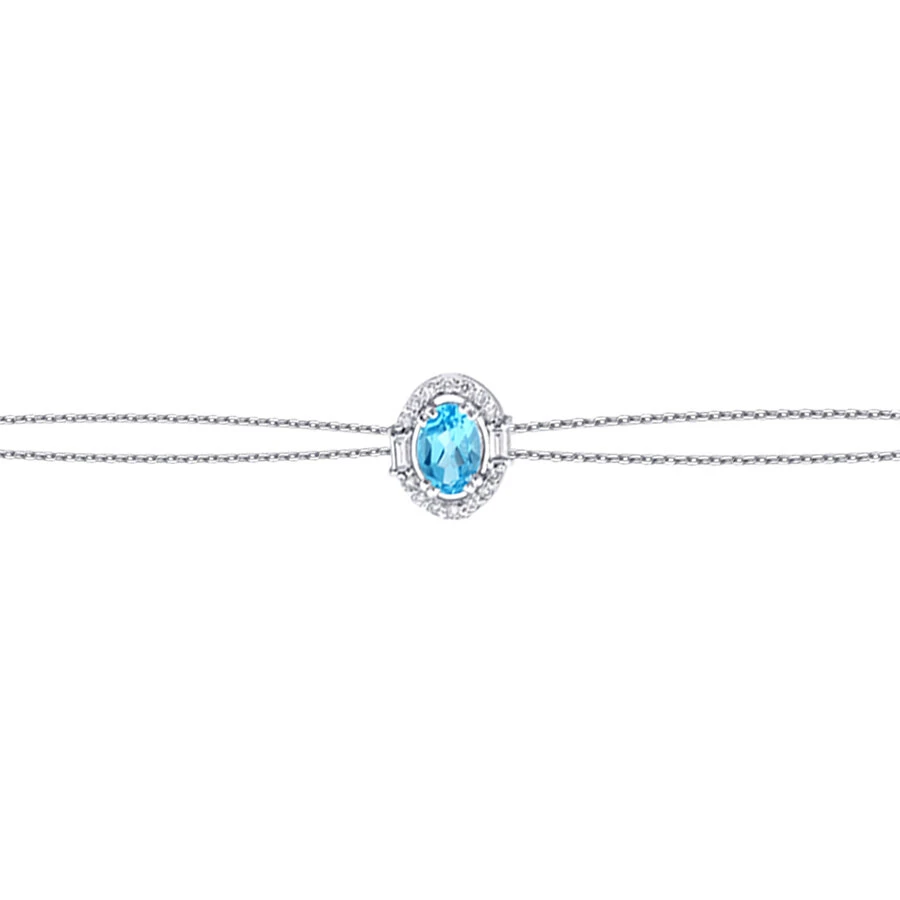 0.63 Karat Pırlanta Baget Taşlı Blue Topaz Bileklik - 2