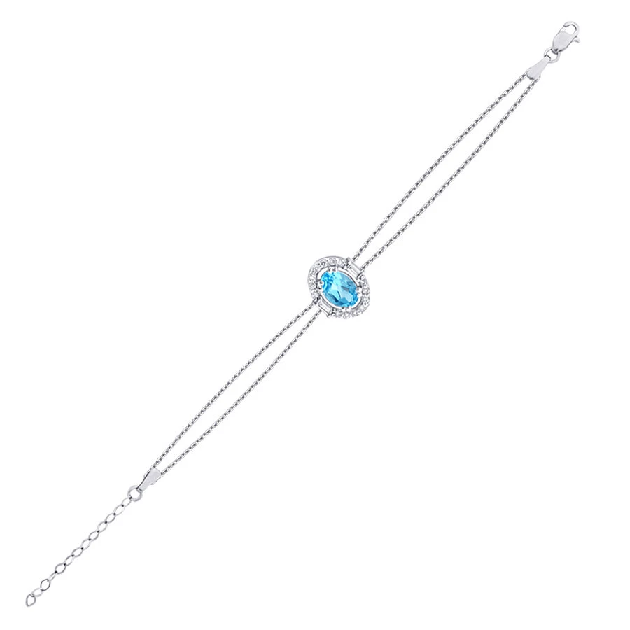 0.63 Karat Pırlanta Baget Taşlı Blue Topaz Bileklik - 1