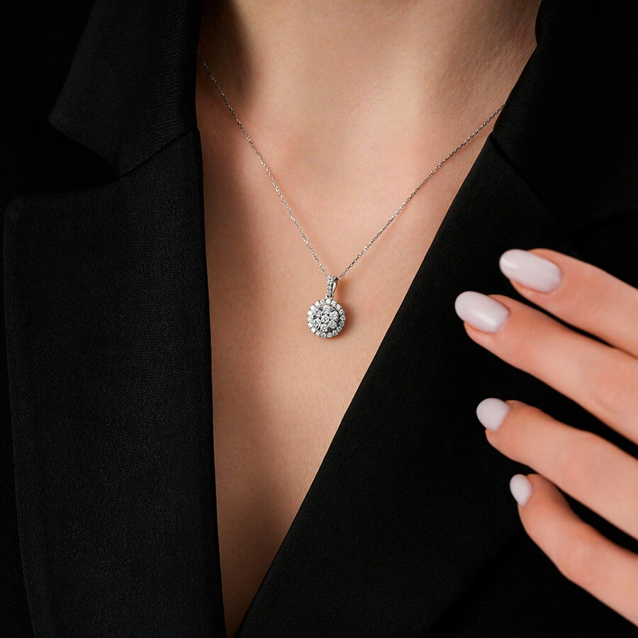 0.63 Karat Pırlanta Yuvarlak Taşlı Trend Kolye - 3