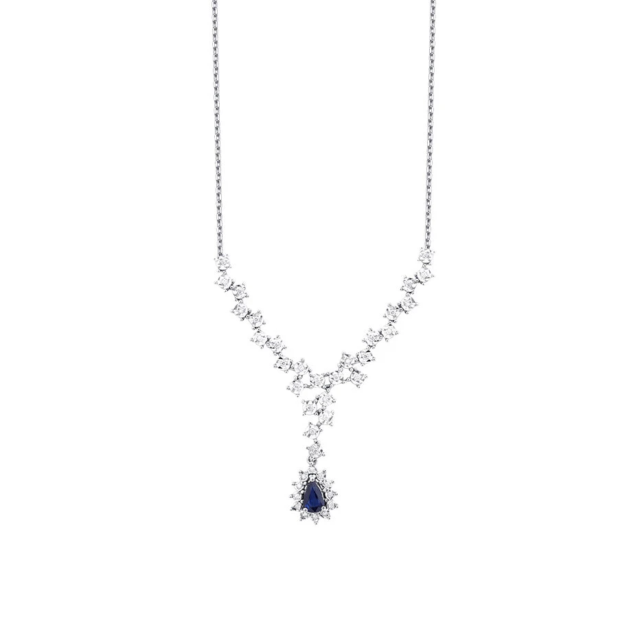 0.64 Karat Pırlanta Damla Taşlı Safir Gerdanlık - 1