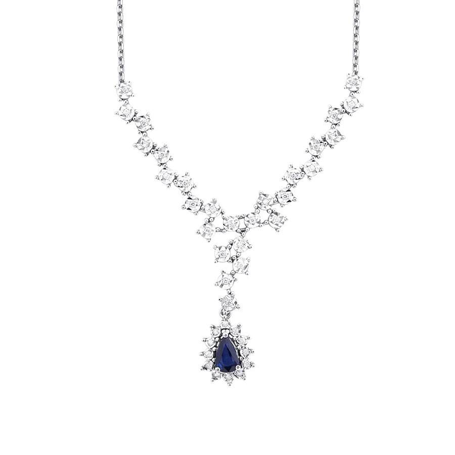 0.64 Karat Pırlanta Damla Taşlı Safir Gerdanlık - 2