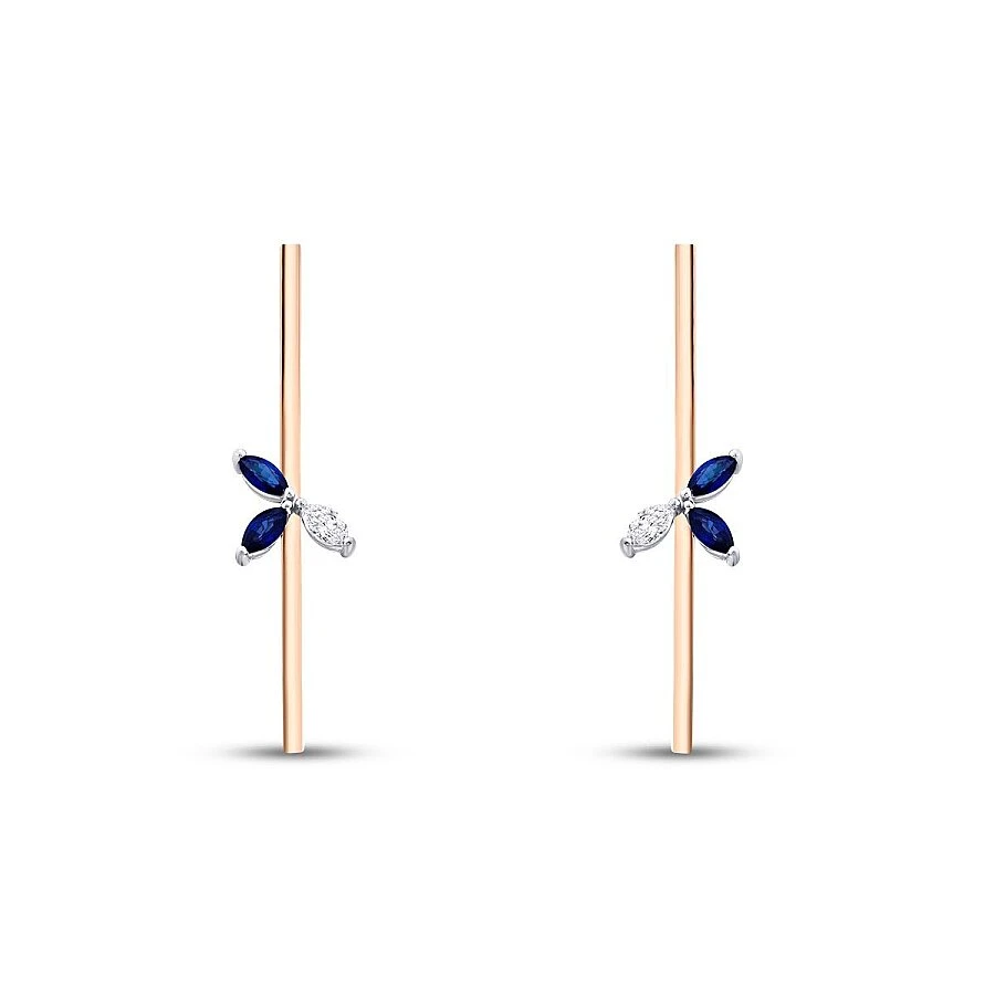 0.64 Karat Pırlanta Geometrik Safir Küpe - 2