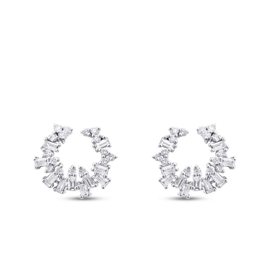 0.66 Karat Pırlanta Baget Taşlı Trend Küpe - 2