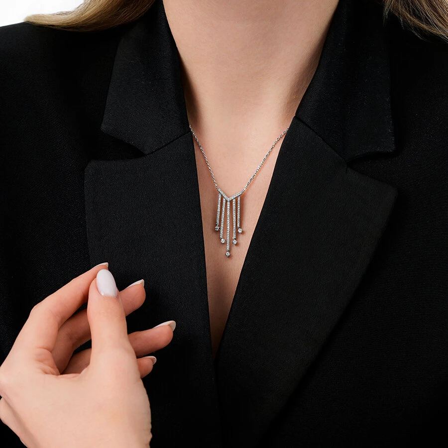 0.67 Karat Pırlanta Kare Taşlı Kolye - 3