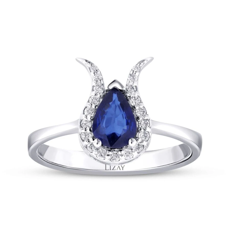 0.72 Karat Pırlanta Safir Yüzük - 1