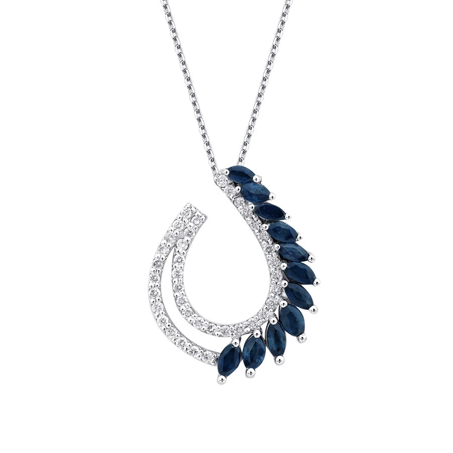0.87 Karat Pırlanta Markiz Taşlı Safir Trend Kolye - 2