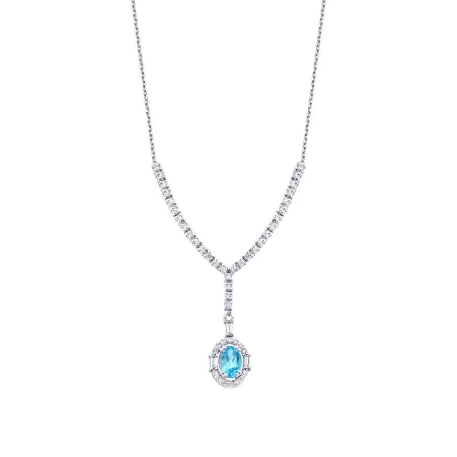 0.98 Karat Pırlanta Blue Topaz Baget Kolye - 1